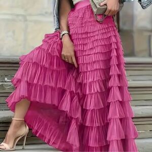 Multilayer Ruffles Tulle Skirt, Casual Fluffy Skirt For Spring & Summer